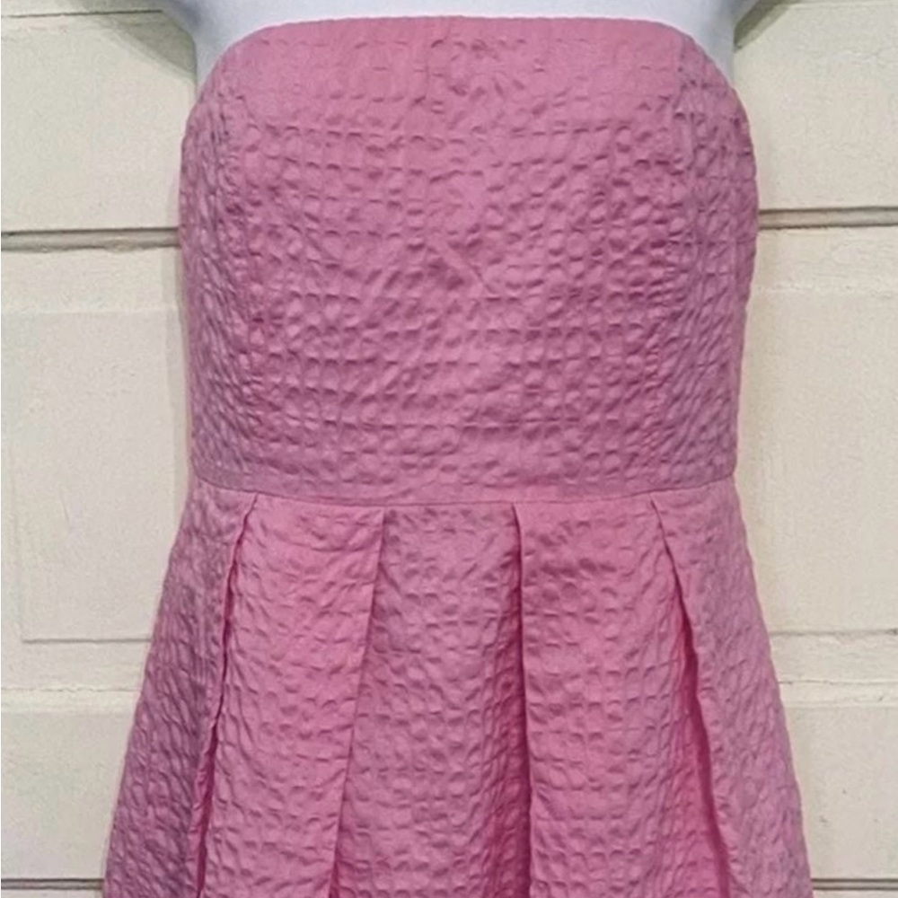 J.CREW Women’s 100% Cotton, Seersucker, Strapless  Dress. Flamingo Pink. Sz: 2